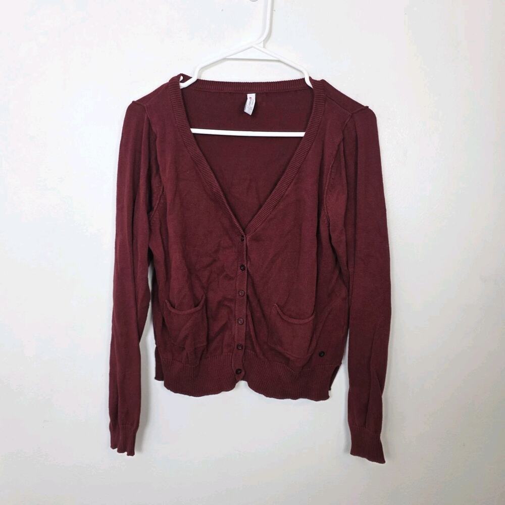 Fishbone Maroon Button Up Preppy Classic 100%‎ Cotton Cardigan Size Small